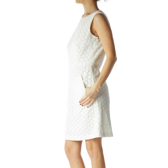 ABS by Allen Schwartz White Slightly Metallic Knit Dress with Pockets - Picture 3 of 3
